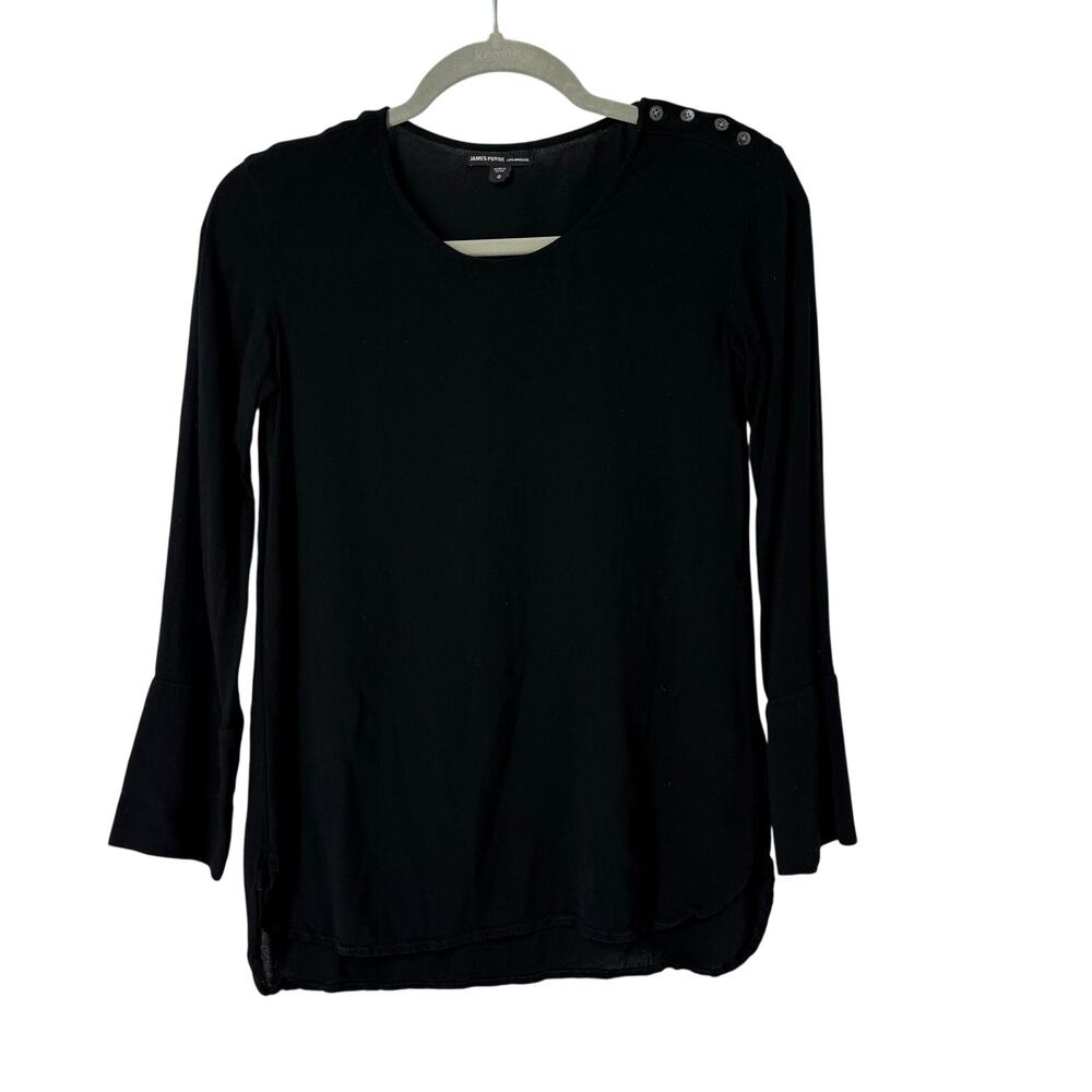 James Perse Los Angeles Pull Over Blouse Button Shoulder SZ 0 Black Viscose
